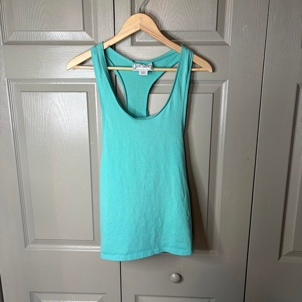 Jet Set Teal Blue Open Back Racerback Cami Tank Top Womens Medium Y2K Summer